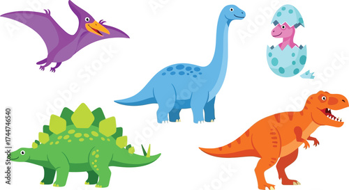 Cartoon dinosaurs vector illustration for kids education