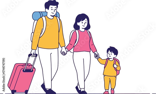 Family travel vacation happy trip together illustration art