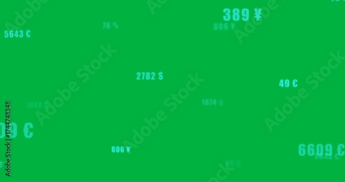 Animation of numbers and money symbols on transparent background