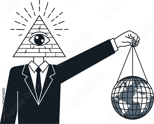 Illuminati world control conspiracy theory vector graphic