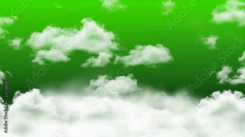 White clouds floating in a vibrant green sky, creating a dreamy and ethereal atmosphere, perfect for fantasy, nature, or environmental themes