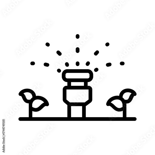 Vector black line icon for Irrigation system
