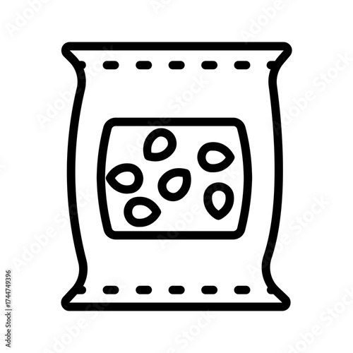 Vector black line icon for Seed bag