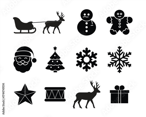 Christmas and New Year's party decoration ornaments icon set isolated on white background. vector illustration