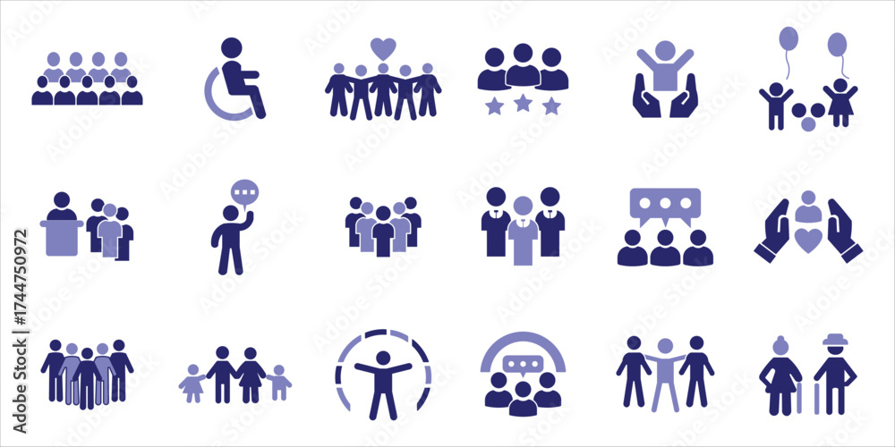 Fototapeta premium people icons set. human, family, community, population, senior and more. simple colored vector