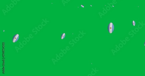 Multiple argentina rugby ball icons falling against copy space on transparent background