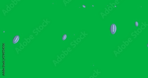 Multiple argentina rugby ball icons falling against copy space on transparent background