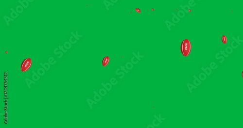 Multiple japan rugby ball icons falling against copy space on transparent background