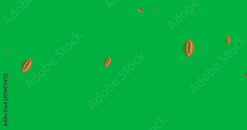Multiple australia rugby ball icons falling against copy space on transparent background
