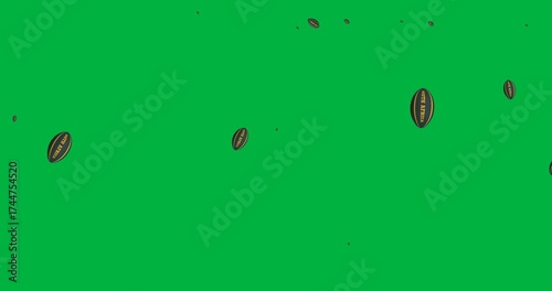 Multiple south africa rugby ball icons falling against copy space on transparent background