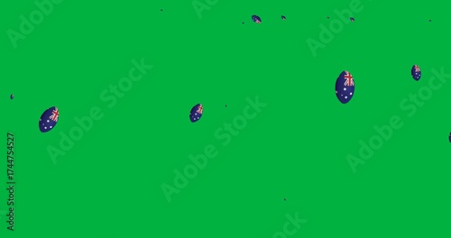 Multiple australia rugby ball icons falling against copy space on transparent background