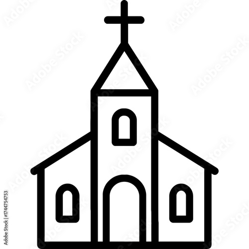 Church building with steeple and cross outline icon vector