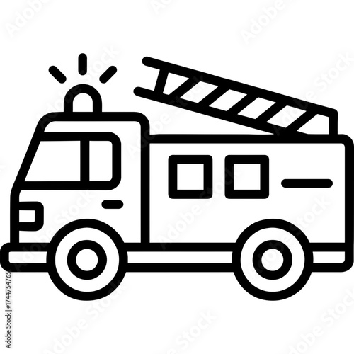 Fire truck emergency with ladder equipment outline icon vector