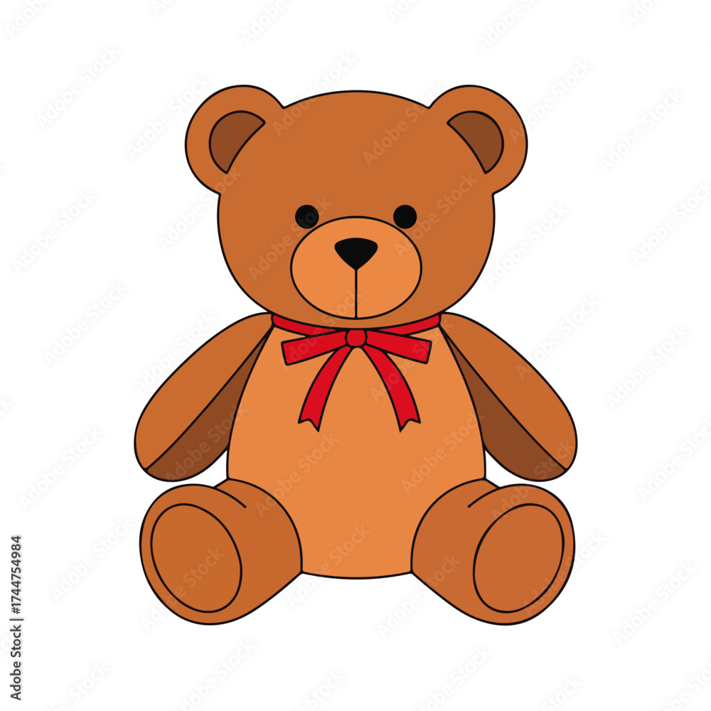 Fototapeta premium Adorable sitting brown teddy bear with a red bow