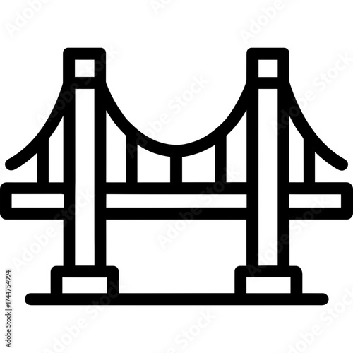 Suspension bridge structure outline icon vector