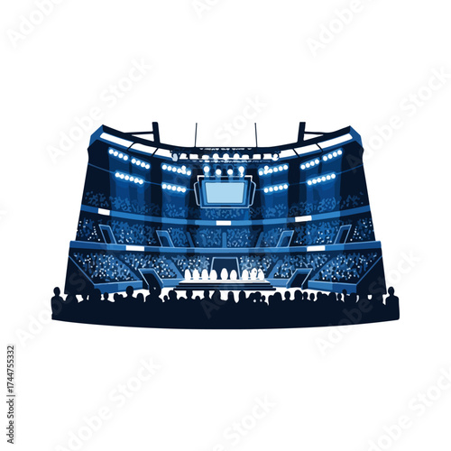 Large Indoor Stadium with Illuminated Stage and Audience