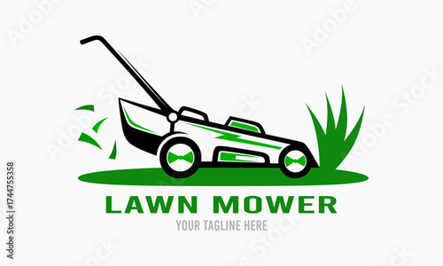 lawn mower cuting grass logo vector design