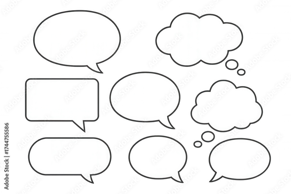 Fototapeta premium Speech bubbles and thought clouds communicating ideas, dialogue, and comic book conversation concepts