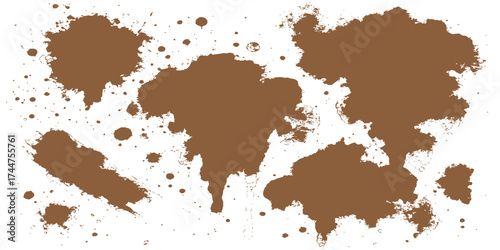 Vector grunge abstract background illustration with ink splashes featuring a vintage global world map