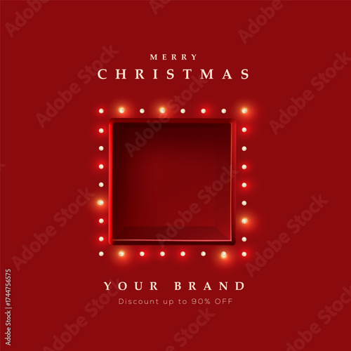 Christmas sale banner template with red box and copy space for product display