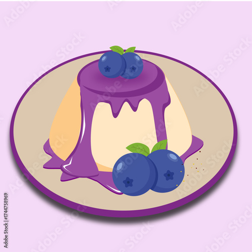 Illustration Vector  Sweet panna cotta cartoon Blueberry.ai