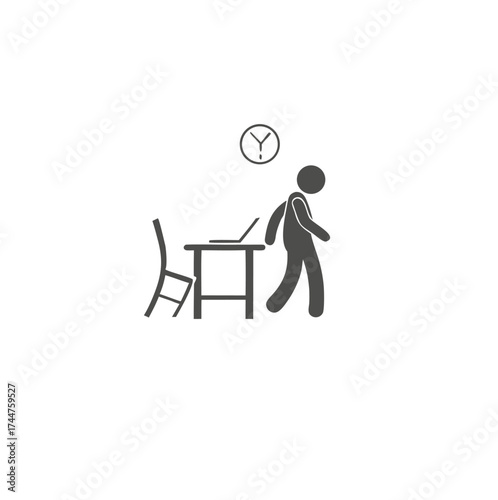 Taking break from work. Relaxation time. Office person walking away from working table.free time icon, leisure time, relaxation after work symbol on white background -vector illustration

