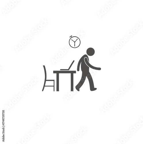 Taking break from work. Relaxation time. Office person walking away from working table.free time icon, leisure time, relaxation after work symbol on white background -vector illustration

