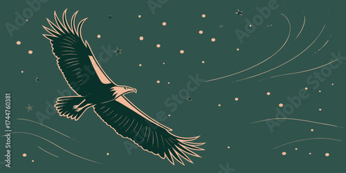 Majestic Eagle Soars Through Starry Night Sky With Streaks of Light