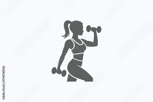 Female Fitness Silhouette Lifting Dumbbells