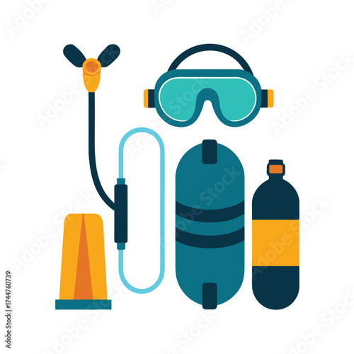 Scuba Diving on White Background