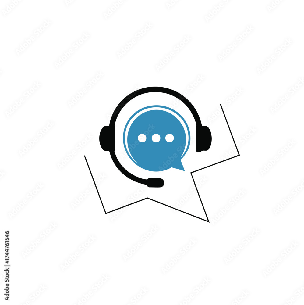 Naklejka premium Customer support. Support Icon can be used for company, logo, and others.Headphones with microphone with speech bubble chat icon, Customer consultation service online.