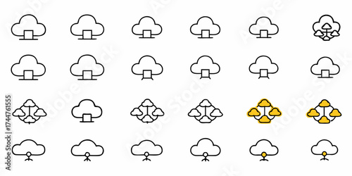 Streamline your business with cloud networking icons, scalable vector graphics for modern technology and data solutions, perfect for presentations or website design