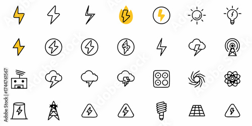 Power icons illuminate energy solutions, renewable resources, and electrical safety, perfect for presentations, websites, and educational materials on sustainability and innovation