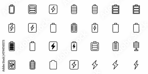 Power Up with Battery Icons - Hand-Drawn Style for Energy, Charging, and Technology Designs - Perfect for Apps, Websites, and Infographics, Adding a Touch of Modern Style