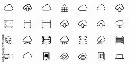 Dynamic cloud computing icons represent data storage, connectivity, and network operations for modern technology and digital business solutions