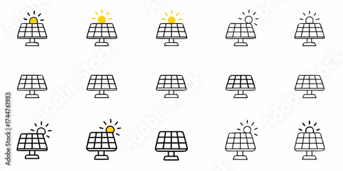Captivating solar panel icons showcasing clean energy generation and sun power for innovative environmental concepts and sustainable technology presentations