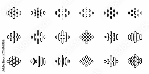 Dynamic wave patterns and abstract geometric icons represent sound, data, and modern design concepts for digital applications and branding