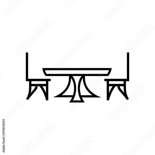 A minimalist line art icon of a dining table, representing functionality and home living.