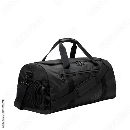 Blank Black Sports Duffel Bag Isolated on White Background for Gym and Travel