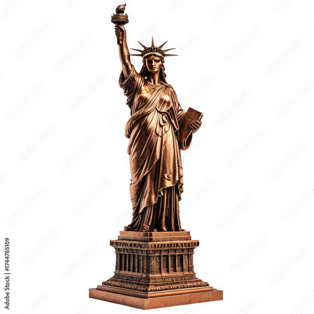 Fototapeta premium Statue of Liberty bronze color, torch raised, classic, on base