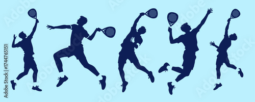 Padel Tennis. Set of silhouette of a man paddle tennis player. Padel. Pop Tennis.
