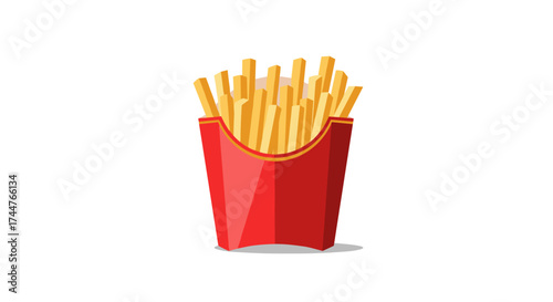 A delicious hot serving of crispy golden french fries in a red paper container.