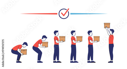 Proper lifting techniques for safe and effective carrying of boxes.