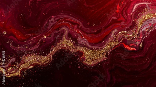 Luxurious red and gold marble abstract texture with flowing patterns and depth for design backgrounds.
