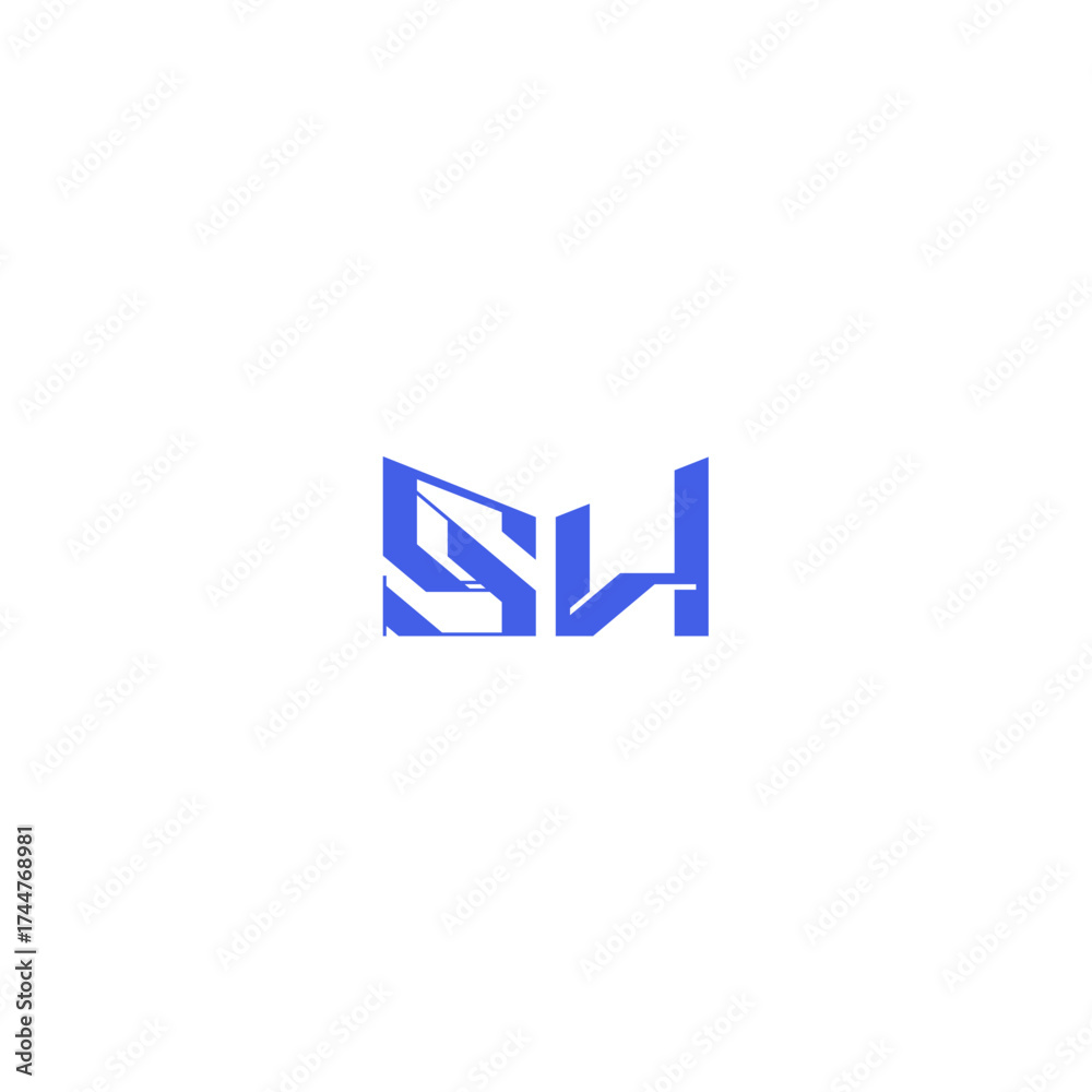 Obraz premium monogram initial logo design square concept abstract SH techno geometric style letter