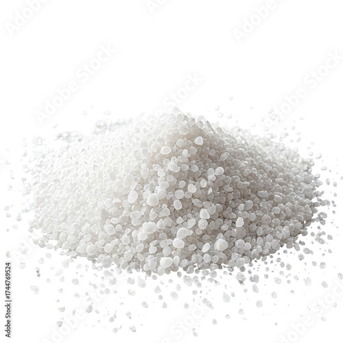 Pile of white granular substance, small beads against a dark background