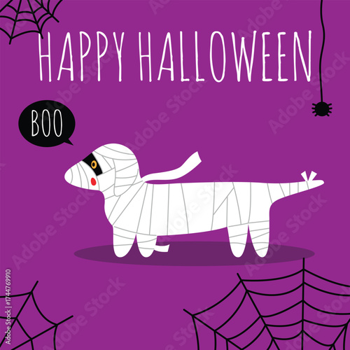 Dog in Halloween costume cartoon illustration