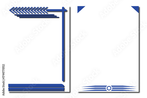 Set of two modern blue and black geometric vector page borders.