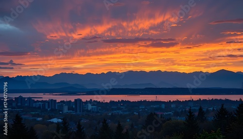 Beautiful Panoramic Cloudscape View During Dramatic Sunset Over White Rock, Vancouver, British Columbia, Canada