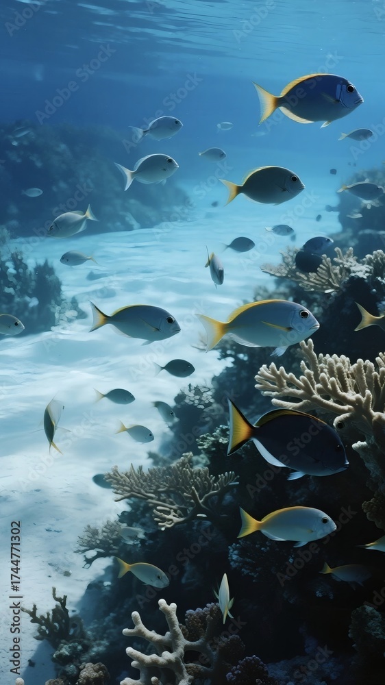 Fototapeta premium Underwater Ocean Scene with Marine Life and Seascape Elements